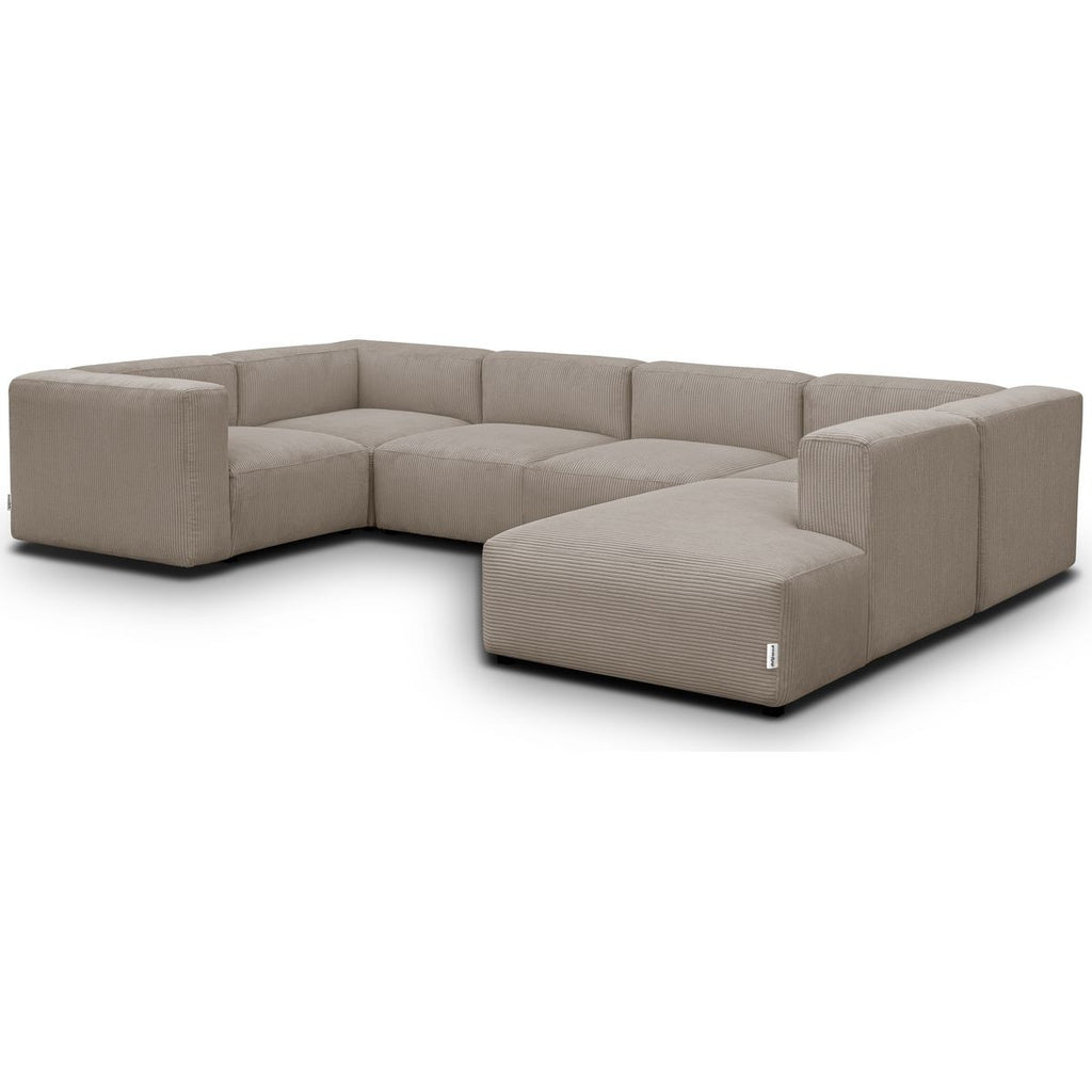 Modulo - Canapé Modulable Panoramique 9 Places Ouvert à Droite + Pouf en Velours Côtelé - Taupe