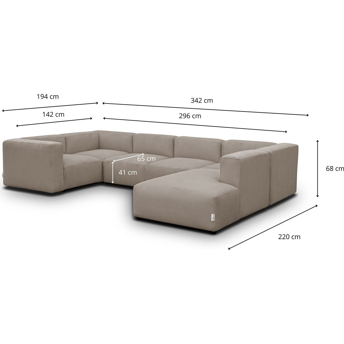 Modulo - Canapé Modulable Panoramique 9 Places Ouvert à Droite + Pouf en Velours Côtelé - Taupe