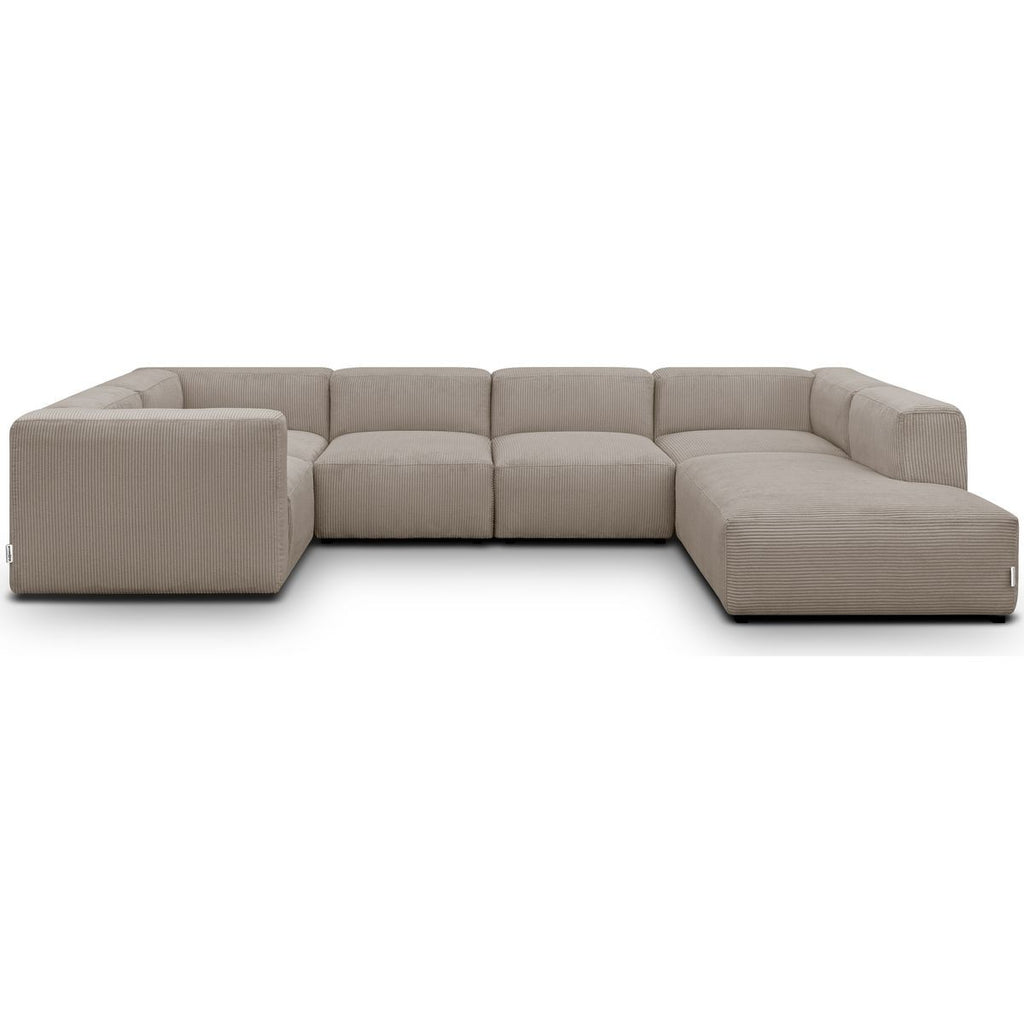 Modulo - Canapé Modulable Panoramique 9 Places Ouvert à Droite + Pouf en Velours Côtelé - Taupe