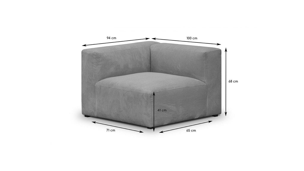 Modulo - Canapé Modulable Panoramique 9 Places Ouvert à Droite + Pouf en Velours Côtelé - Gris Clair