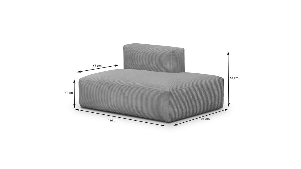 Modulo - Canapé Modulable Panoramique 9 Places Ouvert à Droite + Pouf en Velours Côtelé - Gris Clair