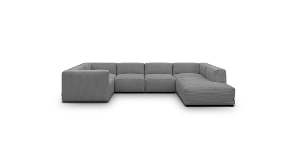 Modulo - Canapé Modulable Panoramique 9 Places Ouvert à Droite + Pouf en Velours Côtelé - Gris Clair