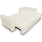 Davis - Canapé d'Angle Réversible Convertible 4 Places avec Coffre de Rangement en Tissu Bouclé - Beige