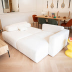Davis - Canapé d'Angle Réversible Convertible 4 Places avec Coffre de Rangement en Tissu Bouclé - Beige
