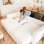 Davis - Canapé d'Angle Réversible Convertible 4 Places avec Coffre de Rangement en Tissu Bouclé - Beige