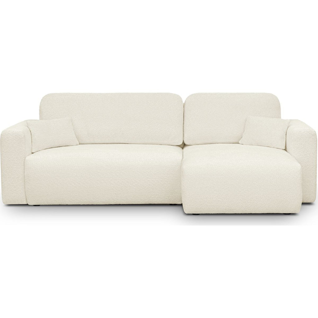 Davis - Canapé d'Angle Réversible Convertible 4 Places avec Coffre de Rangement en Tissu Bouclé - Beige