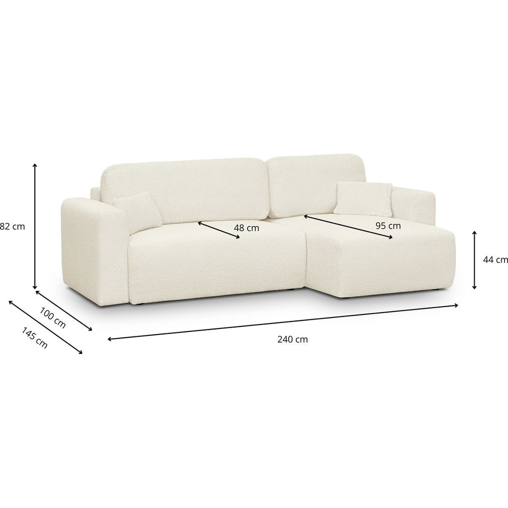 Davis - Canapé d'Angle Réversible Convertible 4 Places avec Coffre de Rangement en Tissu Bouclé - Beige
