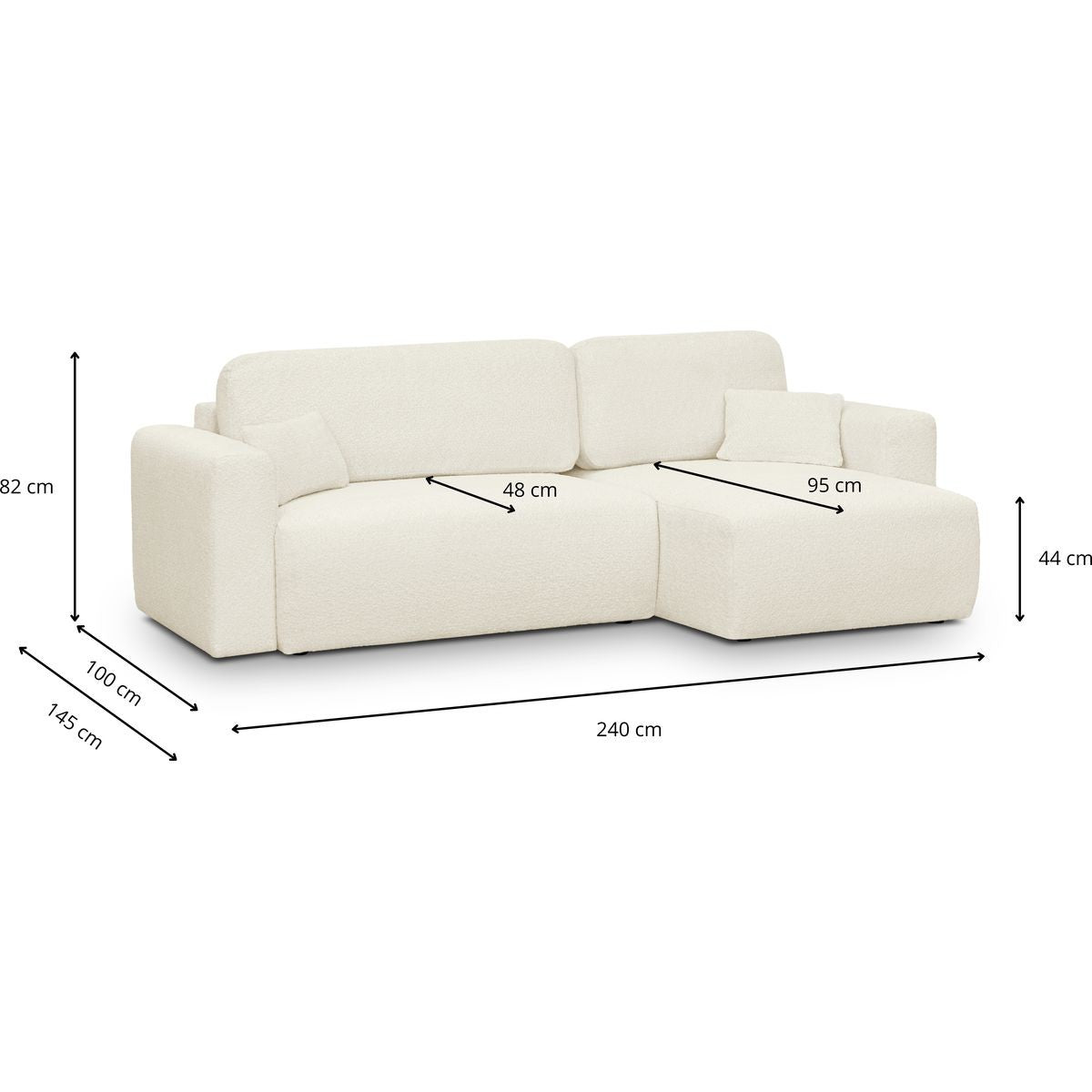 Davis - Canapé d'Angle Réversible Convertible 4 Places avec Coffre de Rangement en Tissu Bouclé - Beige