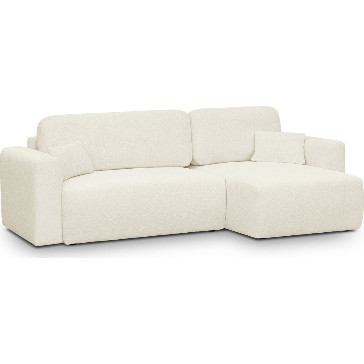 Davis - Canapé d'Angle Réversible Convertible 4 Places avec Coffre de Rangement en Tissu Bouclé - Beige