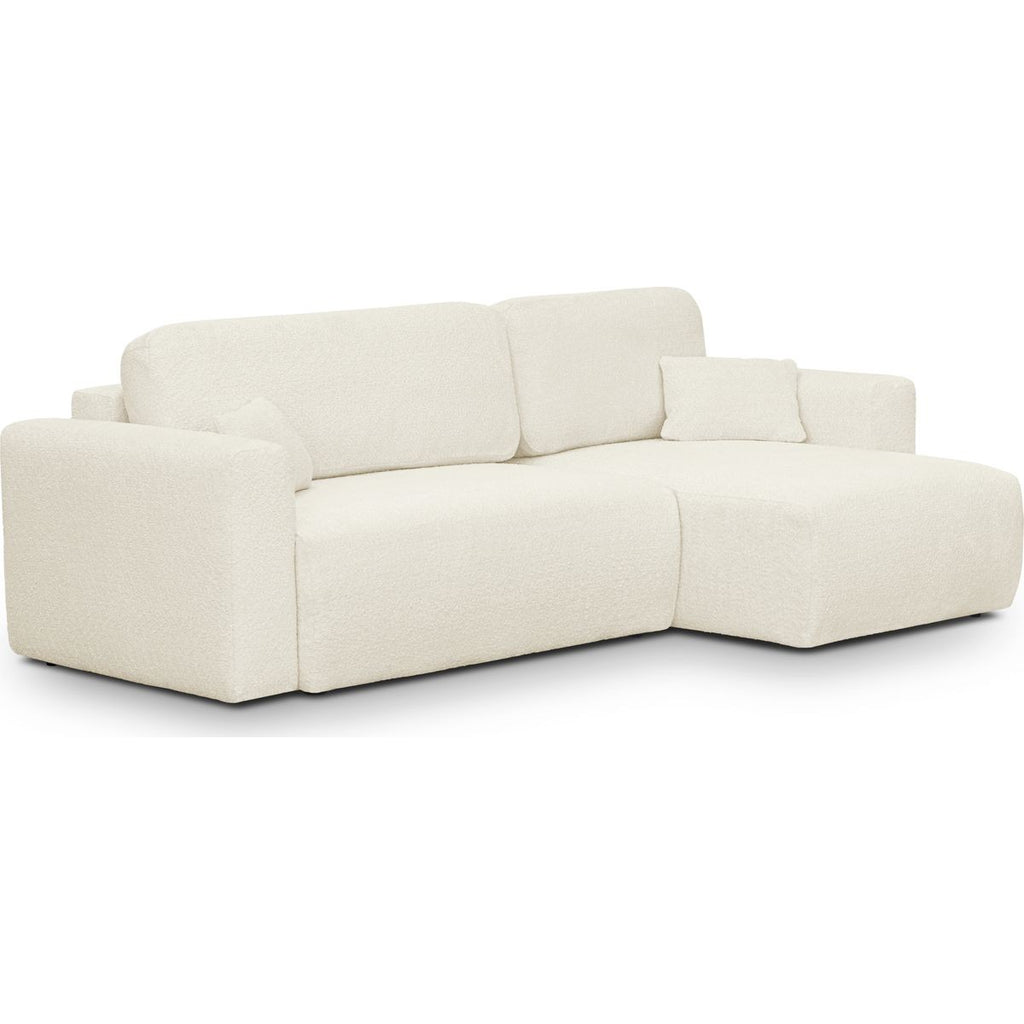 Davis - Canapé d'Angle Réversible Convertible 4 Places avec Coffre de Rangement en Tissu Bouclé - Beige