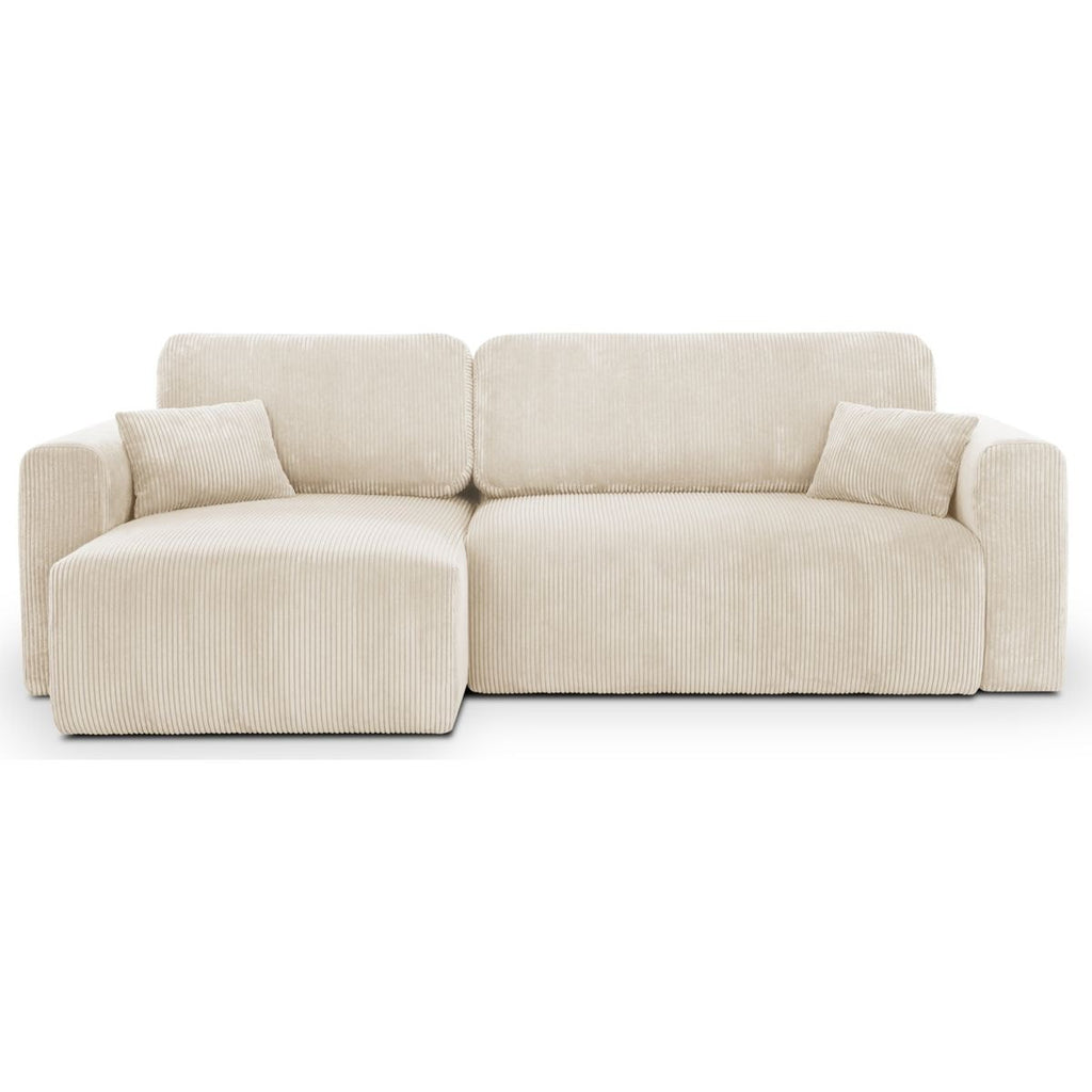 Davis - Canapé d'Angle Réversible Convertible 4 Places avec Coffre de Rangement en Velours Côtelé - Beige
