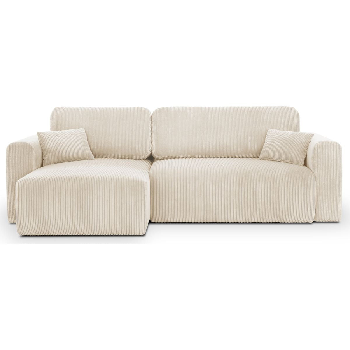 Davis - Canapé d'Angle Réversible Convertible 4 Places avec Coffre de Rangement en Velours Côtelé - Beige