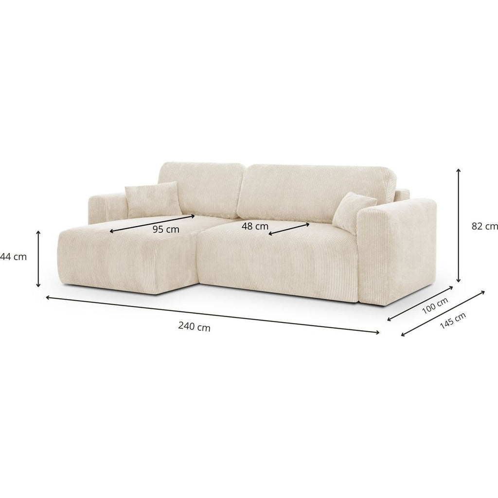 Davis - Canapé d'Angle Réversible Convertible 4 Places avec Coffre de Rangement en Velours Côtelé - Beige