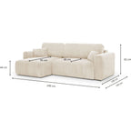 Davis - Canapé d'Angle Réversible Convertible 4 Places avec Coffre de Rangement en Velours Côtelé - Beige