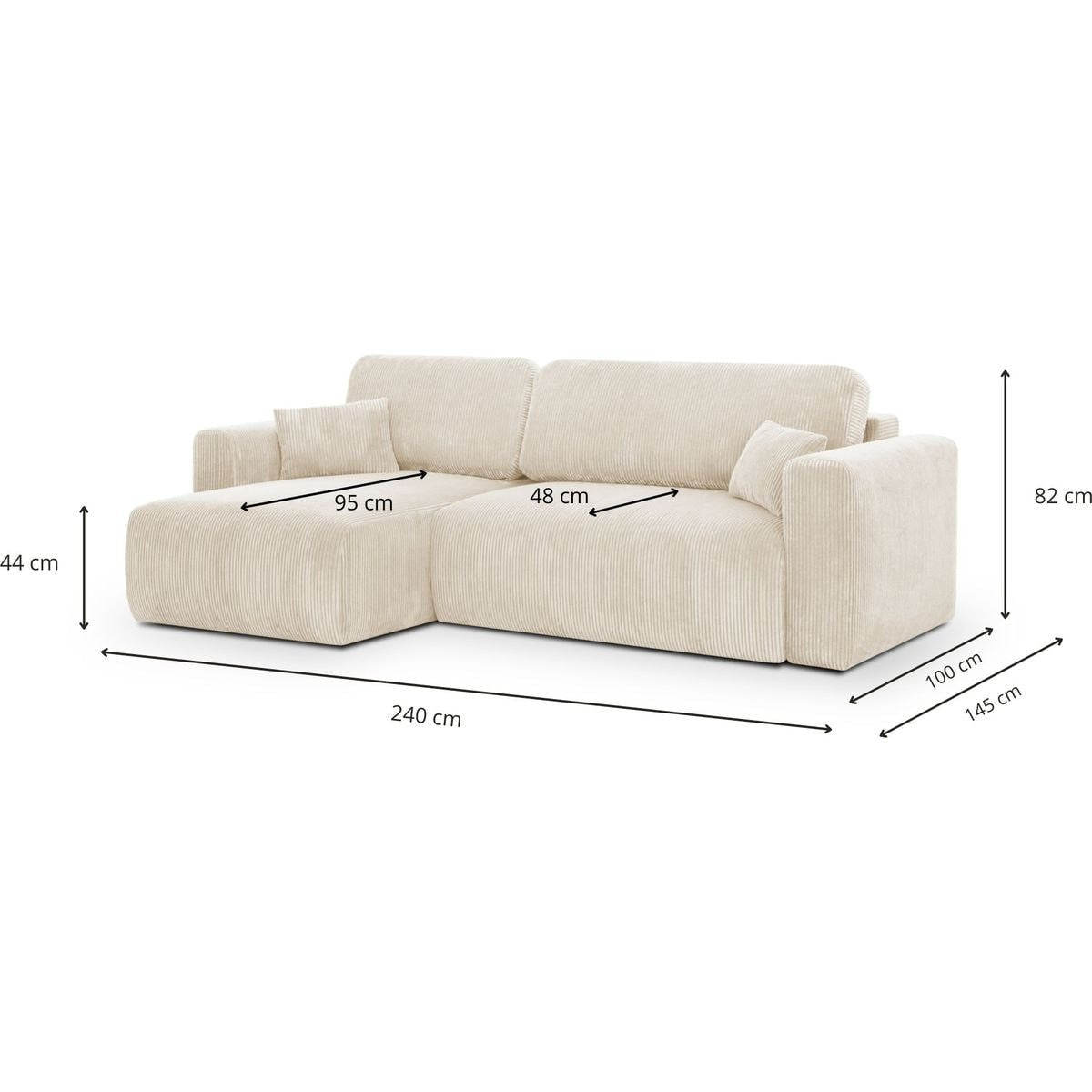 Davis - Canapé d'Angle Réversible Convertible 4 Places avec Coffre de Rangement en Velours Côtelé - Beige