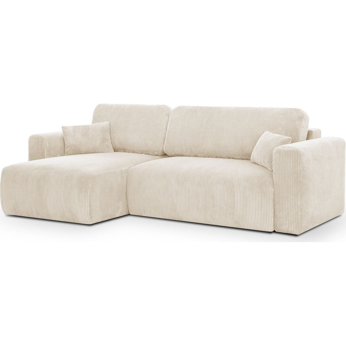 Davis - Canapé d'Angle Réversible Convertible 4 Places avec Coffre de Rangement en Velours Côtelé - Beige