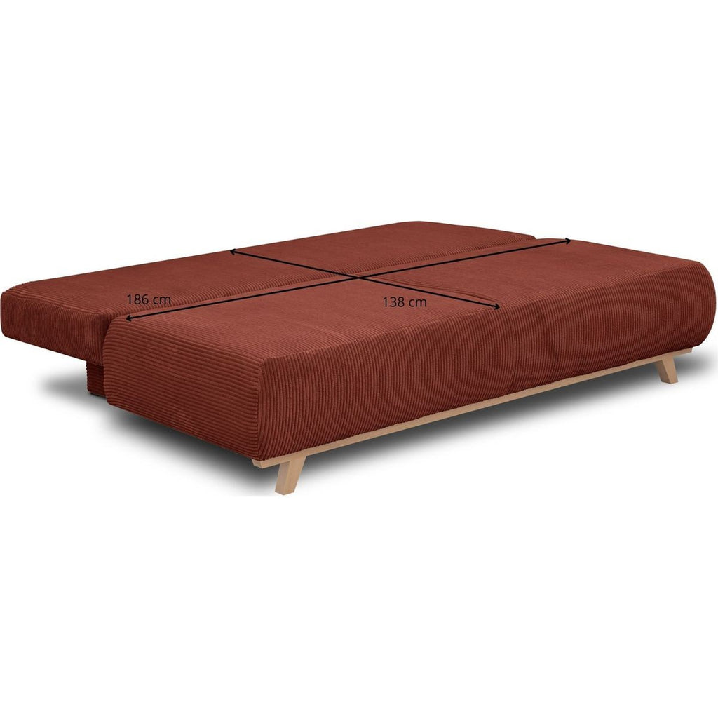 Laria - Canapé Convertible 3 Places avec Coffre de Rangement en Velours Côtelé - Rouille