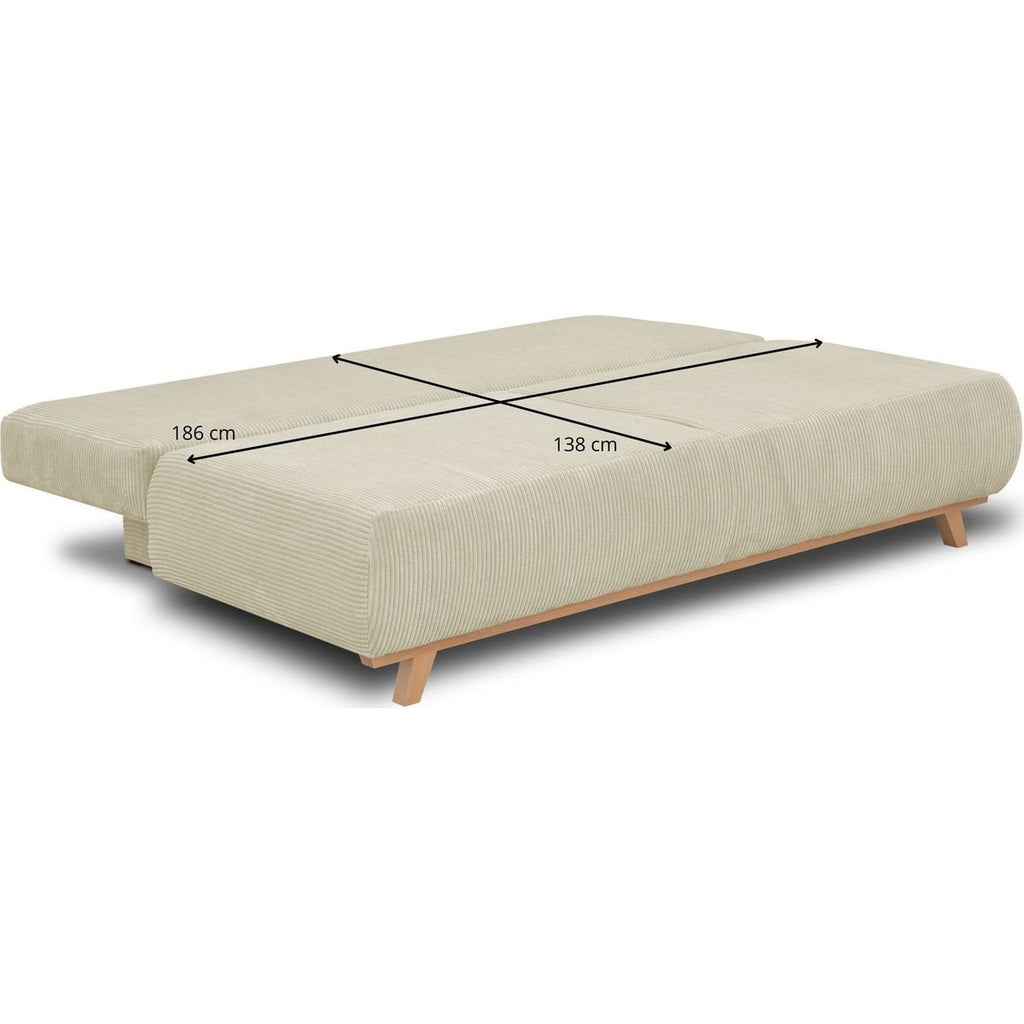 Laria - Canapé Convertible 3 Places avec Coffre de Rangement en Velours Côtelé - Beige
