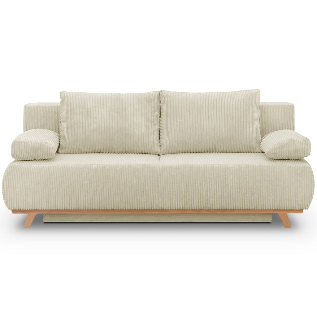 Laria - Canapé Convertible 3 Places avec Coffre de Rangement en Velours Côtelé - Beige