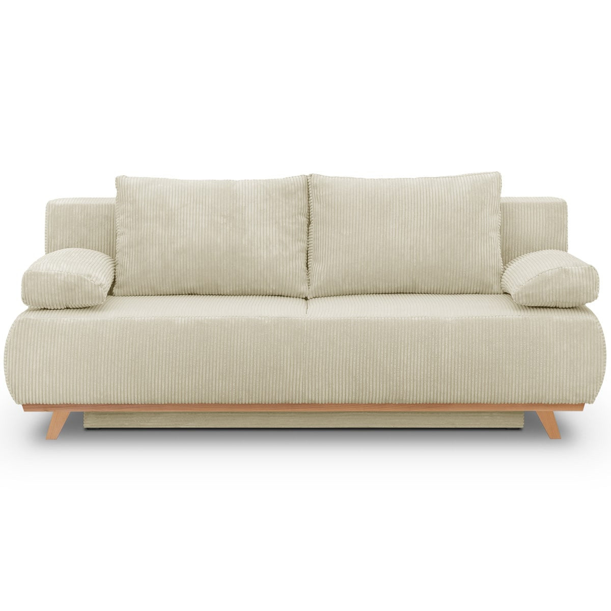 Laria - Canapé Convertible 3 Places avec Coffre de Rangement en Velours Côtelé - Beige
