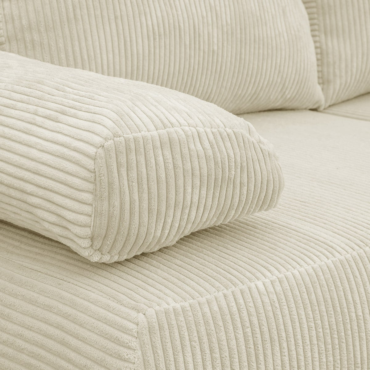 Laria - Canapé Convertible 3 Places avec Coffre de Rangement en Velours Côtelé - Beige