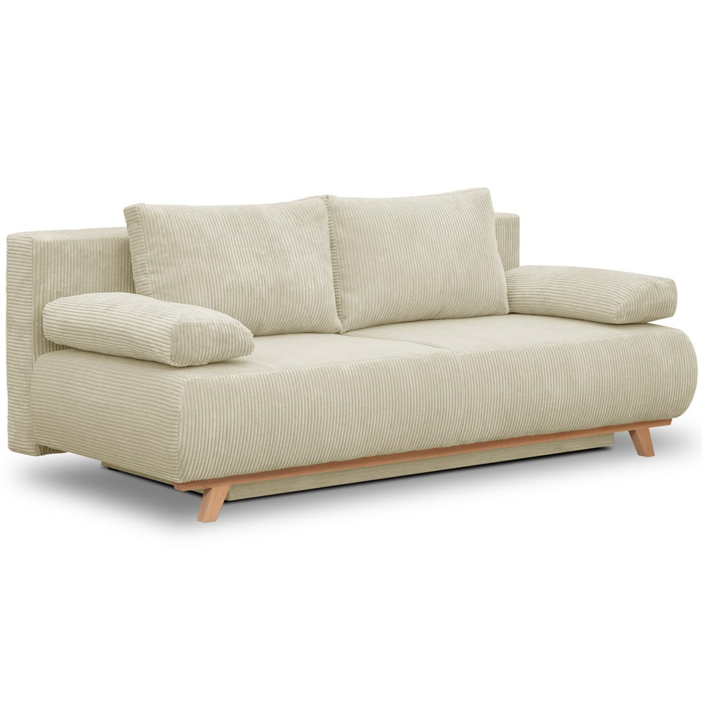 Laria - Canapé Convertible 3 Places avec Coffre de Rangement en Velours Côtelé - Beige