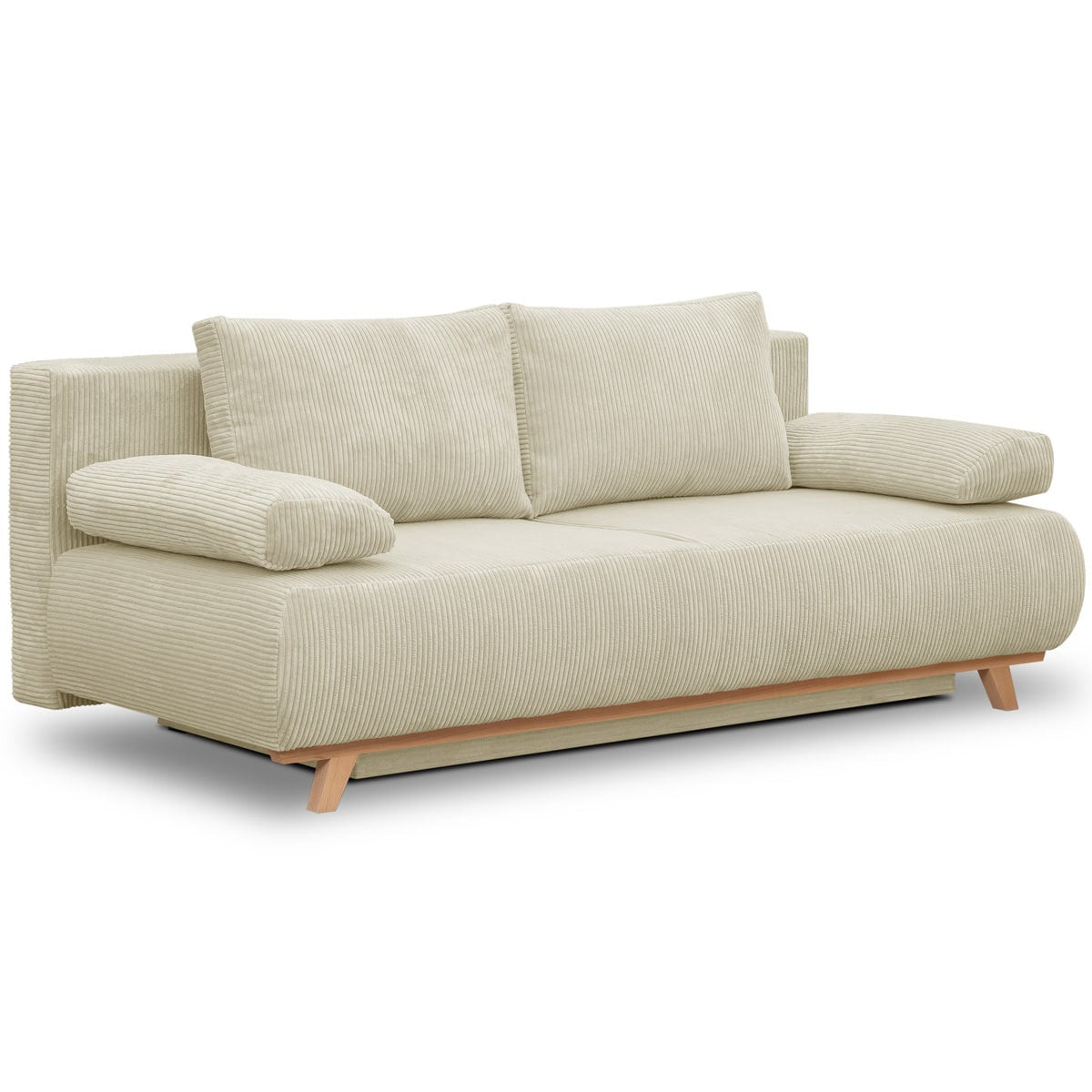 Laria - Canapé Convertible 3 Places avec Coffre de Rangement en Velours Côtelé - Beige