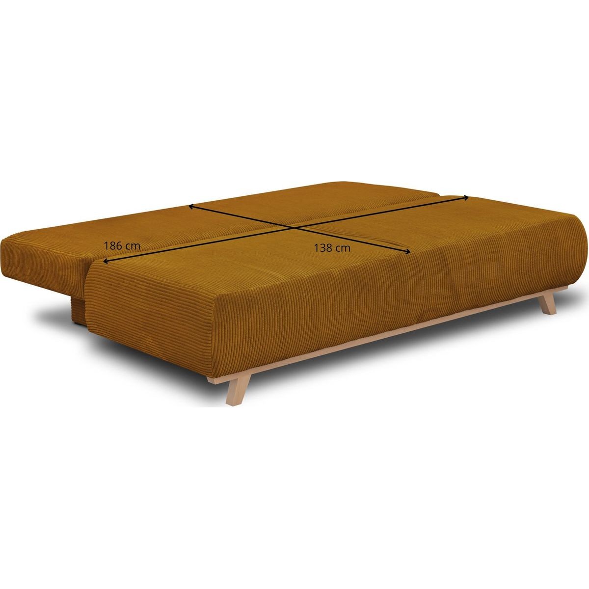 Laria - Canapé Convertible 3 Places avec Coffre de Rangement en Velours Côtelé - Jaune Moutarde
