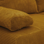 Laria - Canapé Convertible 3 Places avec Coffre de Rangement en Velours Côtelé - Jaune Moutarde