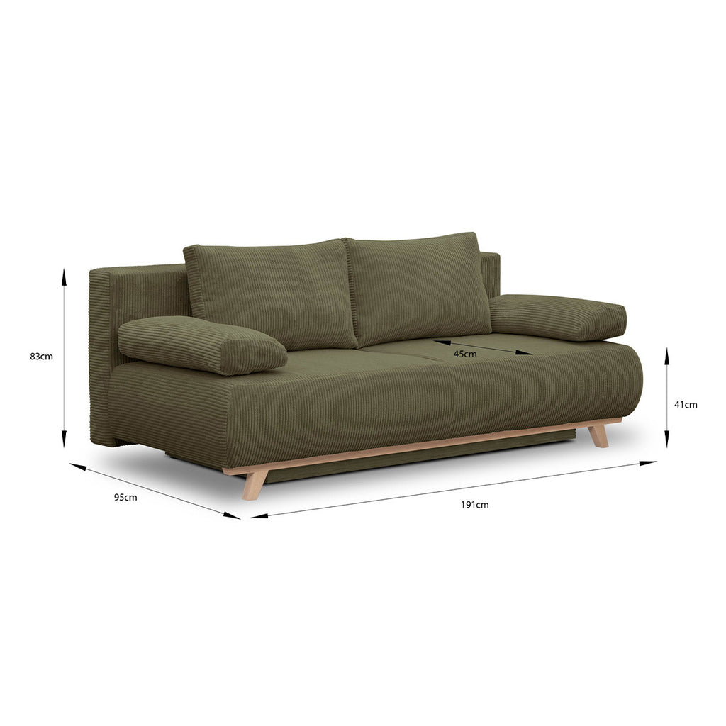Laria - Sovesofa - Fløjl - Kakigrøn