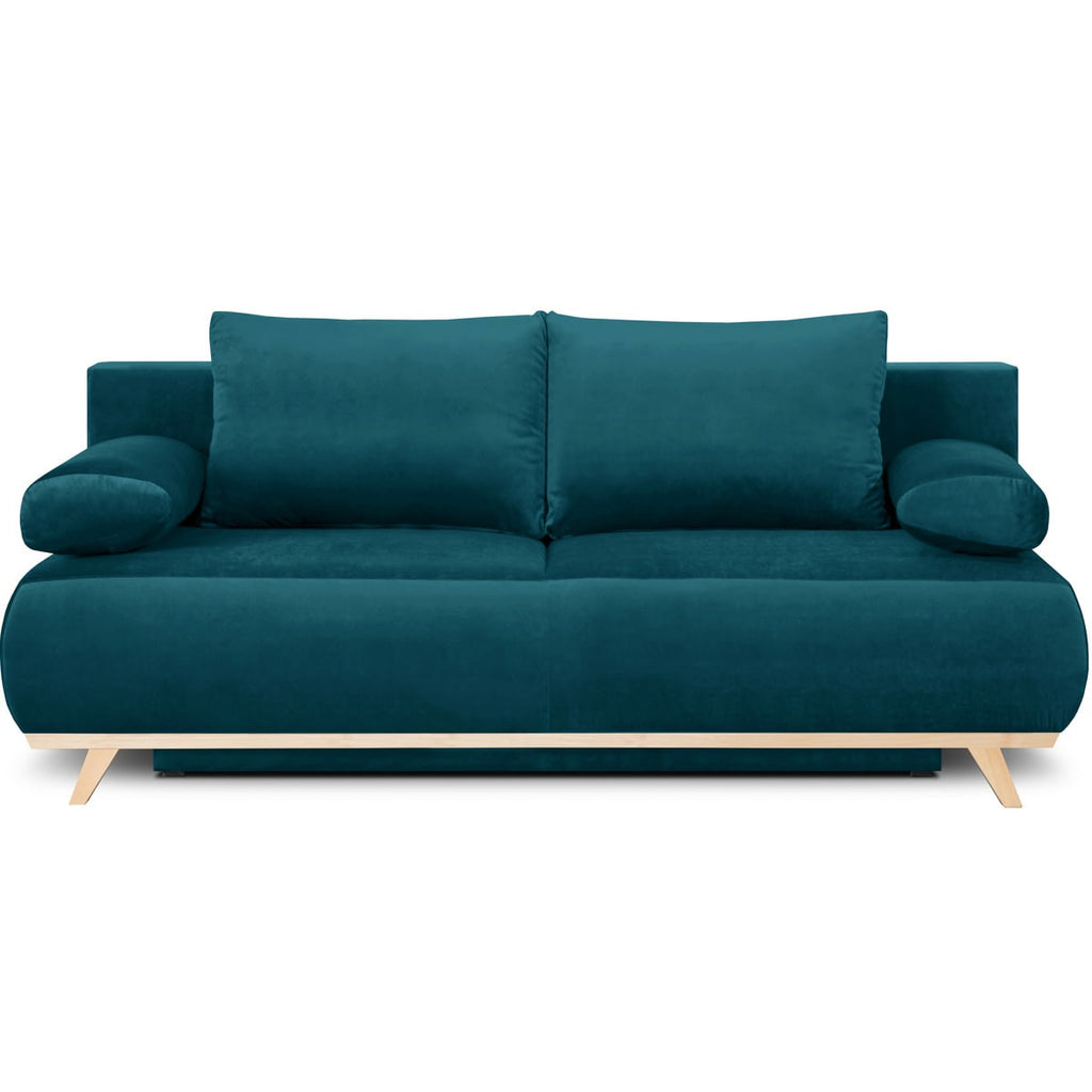 Laria - Sofa rozkładana - Welur - Morski błękit
