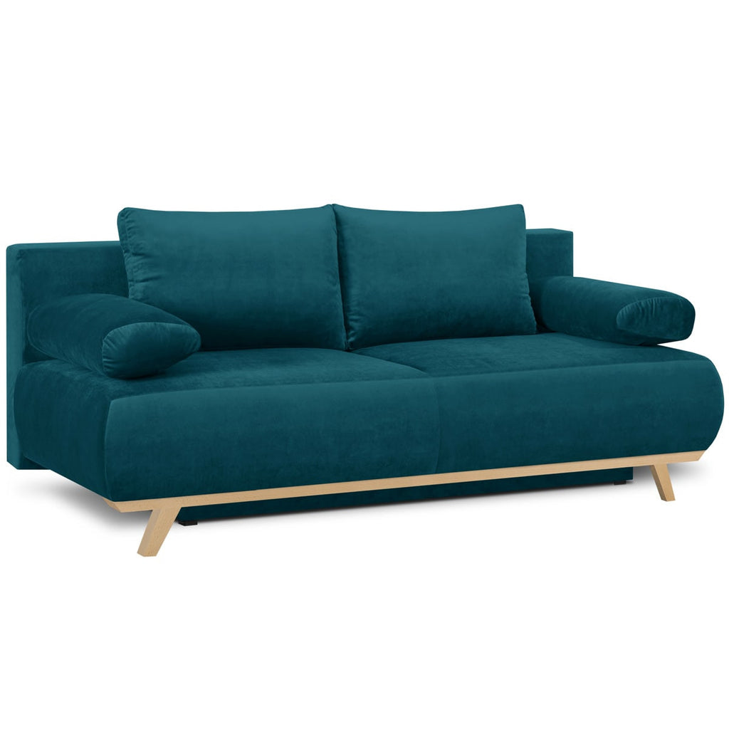 Laria - Sofa rozkładana - Welur - Morski błękit