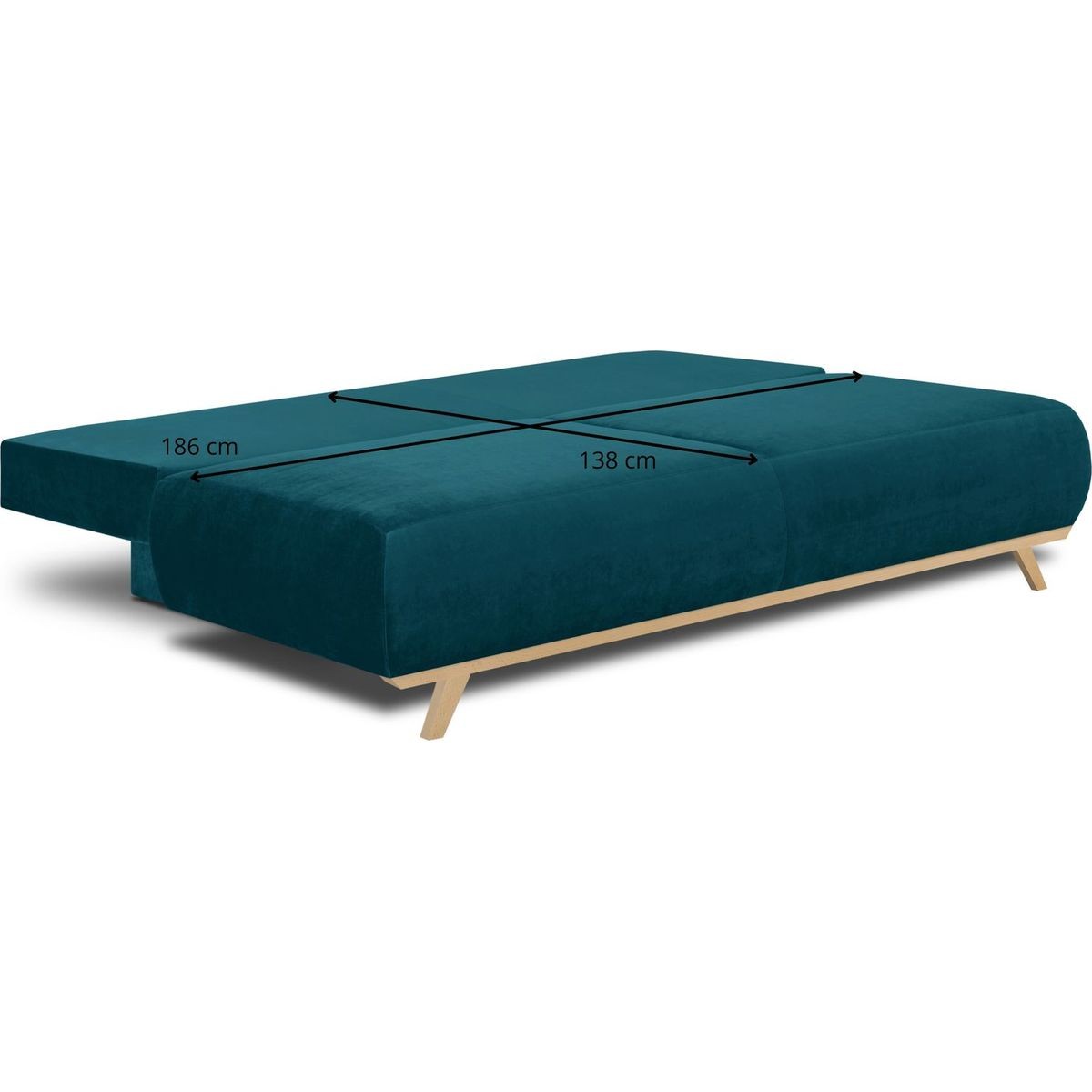 Laria - Sofa rozkładana - Welur - Morski błękit