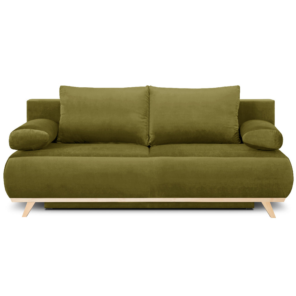 Laria - Canapé Convertible 3 Places avec Coffre de Rangement en Velours - Vert Olive