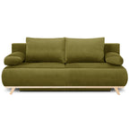 Laria - Canapé Convertible 3 Places avec Coffre de Rangement en Velours - Vert Olive