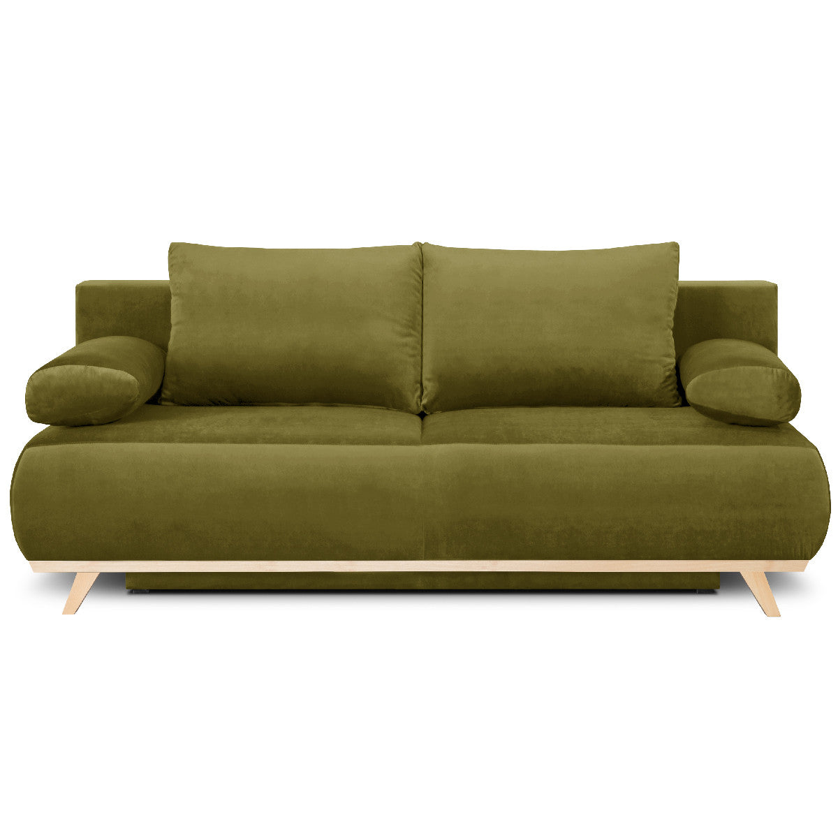 Laria - Canapé Convertible 3 Places avec Coffre de Rangement en Velours - Vert Olive