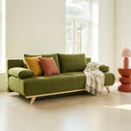 Laria - Canapé Convertible 3 Places avec Coffre de Rangement en Velours - Vert Olive