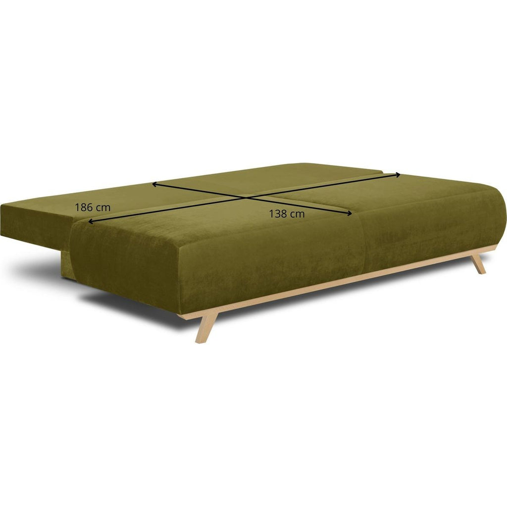 Laria - Canapé Convertible 3 Places avec Coffre de Rangement en Velours - Vert Olive