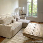 Livia - Canapé d'Angle Convertible Réversible 4 Places avec Coffre de Rangement en Velours Côtelé - Beige