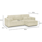 Livia - Canapé d'Angle Convertible Réversible 4 Places avec Coffre de Rangement en Velours Côtelé - Beige