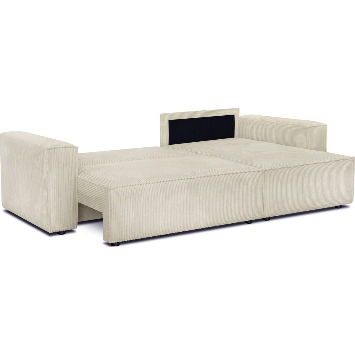 Livia - Canapé d'Angle Convertible Réversible 4 Places avec Coffre de Rangement en Velours Côtelé - Beige