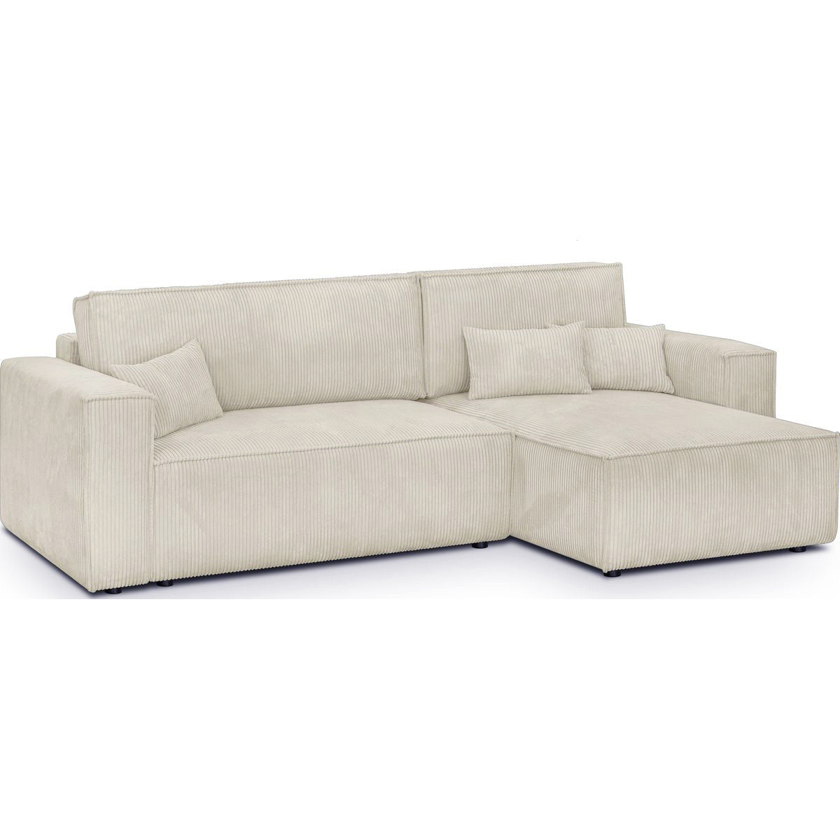 Livia - Canapé d'Angle Convertible Réversible 4 Places avec Coffre de Rangement en Velours Côtelé - Beige