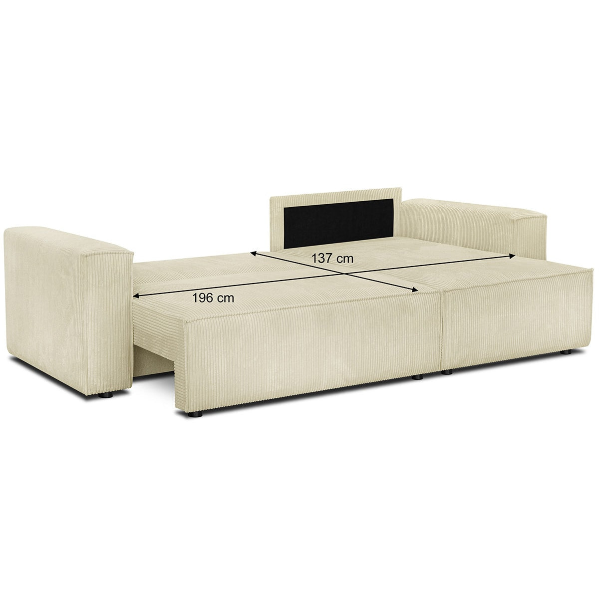 Livia - Canapé d'Angle Convertible Réversible 4 Places avec Coffre de Rangement en Velours Côtelé - Beige