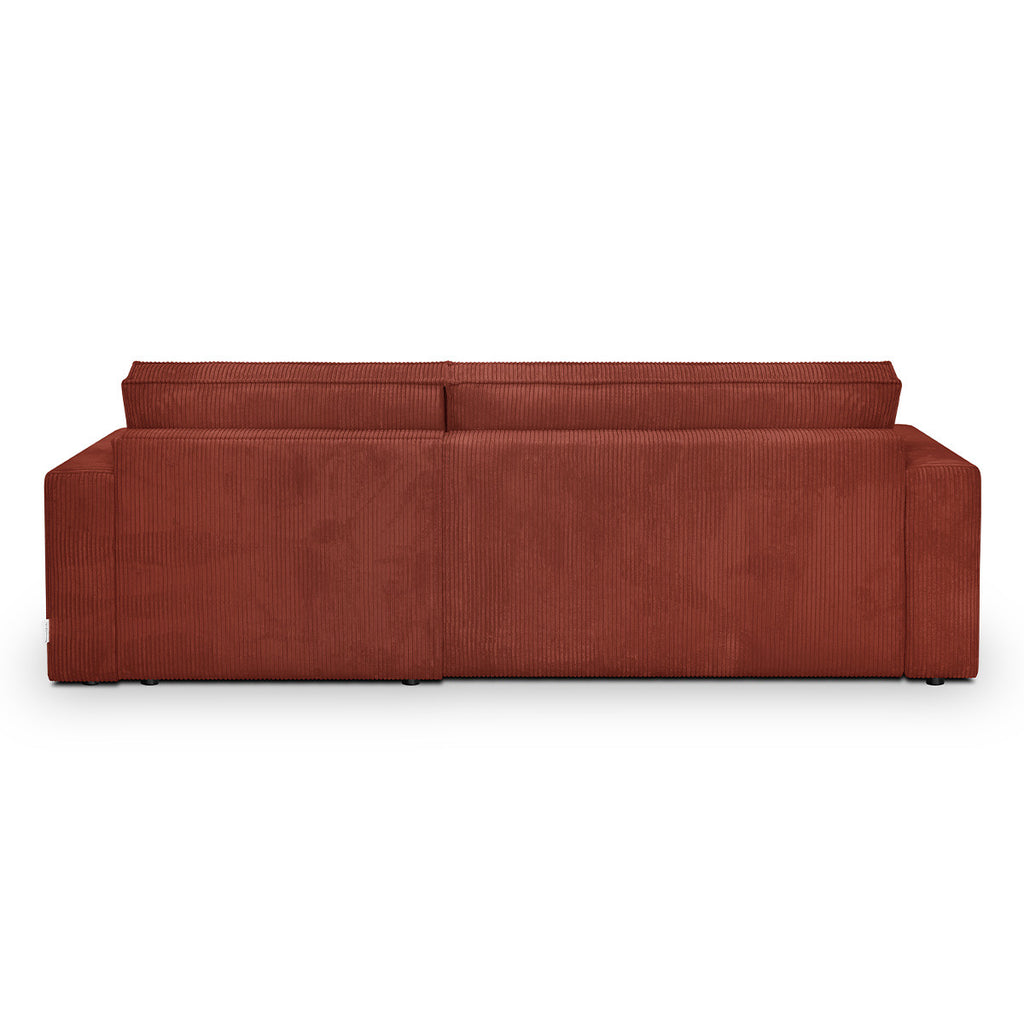 Livia - Canapé d'Angle Convertible Réversible 4 Places avec Coffre de Rangement en Velours Côtelé - Rouille