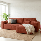 Livia - Canapé d'Angle Convertible Réversible 4 Places avec Coffre de Rangement en Velours Côtelé - Rouille