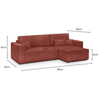Livia - Canapé d'Angle Convertible Réversible 4 Places avec Coffre de Rangement en Velours Côtelé - Rouille