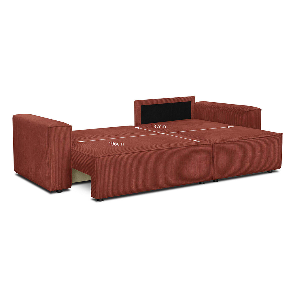Livia - Canapé d'Angle Convertible Réversible 4 Places avec Coffre de Rangement en Velours Côtelé - Rouille