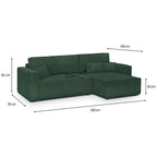 Livia - Canapé d'Angle Convertible Réversible 4 Places avec Coffre de Rangement en Velours Côtelé - Vert Foncé