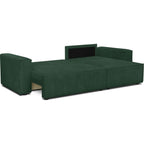 Livia - Canapé d'Angle Convertible Réversible 4 Places avec Coffre de Rangement en Velours Côtelé - Vert Foncé
