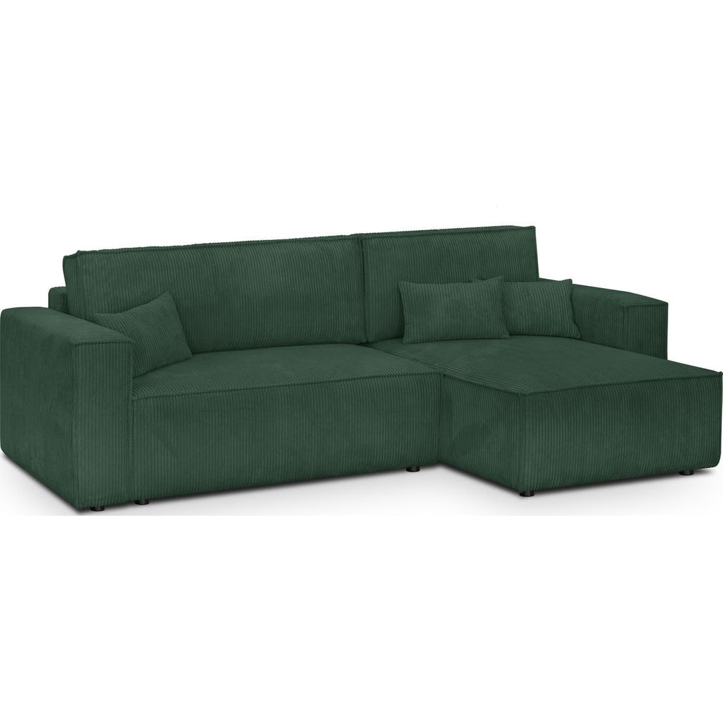 Livia - Canapé d'Angle Convertible Réversible 4 Places avec Coffre de Rangement en Velours Côtelé - Vert Foncé